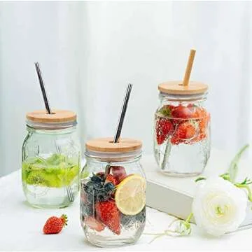 Eco-Friendly Bamboo Mason Jar Lids with Straws