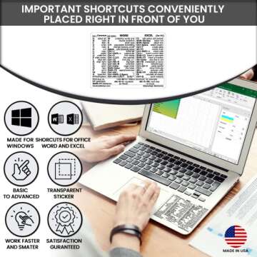 Synerlogic Word/Excel Windows Shortcut Sticker | Reference Guide Keyboard Shortcut Sticker | Work fr...