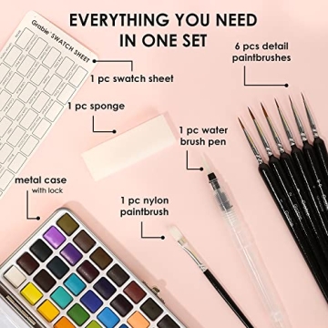 Grabie Watercolor Paint Set with 50 Colors and Brushes