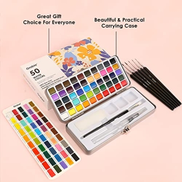 Grabie Watercolor Paint Set with 50 Colors and Brushes