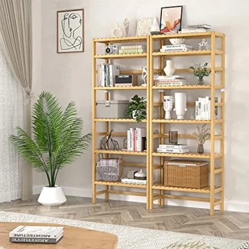 Buy Homykic 6-Tier Bamboo Bookshelf - Elegant & Adjustable