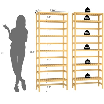 Buy Homykic 6-Tier Bamboo Bookshelf - Elegant & Adjustable