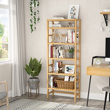 Buy Homykic 6-Tier Bamboo Bookshelf - Elegant & Adjustable