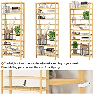 Buy Homykic 6-Tier Bamboo Bookshelf - Elegant & Adjustable