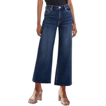 Genleck Women's Wide Leg Jeans – Trendy Cropped Loose Jeans High Waisted Stretchy Capri Denim Pant...