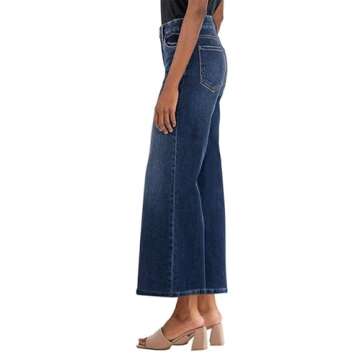 Genleck Women's Wide Leg Jeans – Trendy Cropped Loose Jeans High Waisted Stretchy Capri Denim Pants Baggy Trousers 2024(Cetacean Blue, 8)