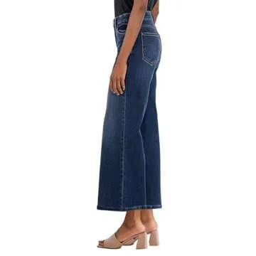Genleck Women's Wide Leg Jeans – Trendy Cropped Loose Jeans High Waisted Stretchy Capri Denim Pants Baggy Trousers 2024(Cetacean Blue, 8)