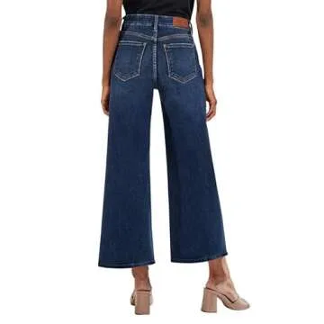 Genleck Women's Wide Leg Jeans – Trendy Cropped Loose Jeans High Waisted Stretchy Capri Denim Pants Baggy Trousers 2024(Cetacean Blue, 8)