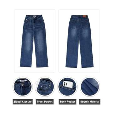 Genleck Women's Wide Leg Jeans – Trendy Cropped Loose Jeans High Waisted Stretchy Capri Denim Pants Baggy Trousers 2024(Cetacean Blue, 8)