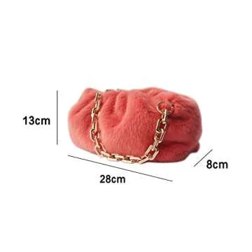 NAARIIAN Faux Fur Cloud Bag Dumpling Handbag Chunky Chain Shoulder Clutch Bag(Orange)