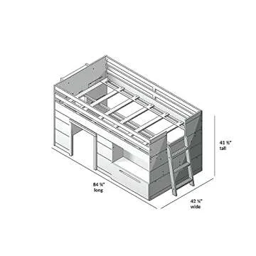 Max & Lily Loft Bed Twin Size, Solid Wood Low Loft Bed with Storage Drawer and Ladder, Modern Farmho...