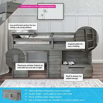 Max & Lily Twin Loft Bed with Storage in Driftwood