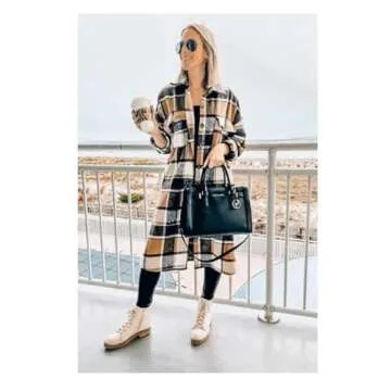PUWEI Women's Long Plaid Shacket for All Seasons