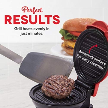 DASH Mini Maker Portable Grill Machine + Panini Press for Gourmet Burgers, Sandwiches, Chicken + Other On the Go Breakfast, Lunch, or Snacks with Recipe Guide - Red
