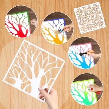 24Pcs Stencils for Painting, Reusable Geometric Painting Stencils Abstract Layering Stencil for Painting on Wooden Furniture Floor Decor DIY Supplies