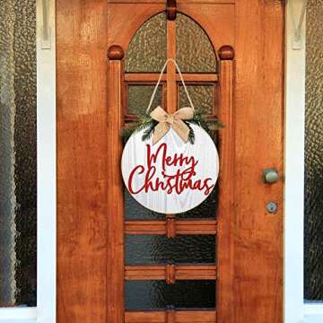 Christmas Sign Merry Christmas Decorations Wreath Hanging Sign Rustic Burlap Wooden Holiday Decor for Christmas Home Window Wall Farmhouse Indoor Outdoor(White)