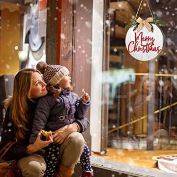 Christmas Sign Merry Christmas Decorations Wreath Hanging Sign Rustic Burlap Wooden Holiday Decor for Christmas Home Window Wall Farmhouse Indoor Outdoor(White)