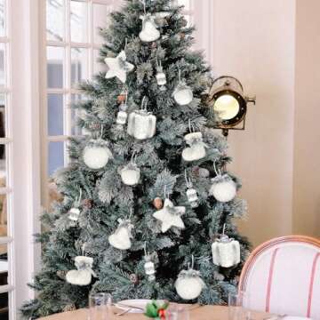 Elegant 18-Piece White Christmas Ornament Set in Gift Box