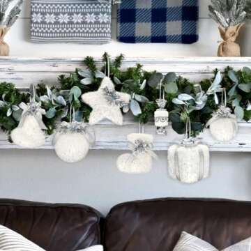 Elegant 18-Piece White Christmas Ornament Set in Gift Box