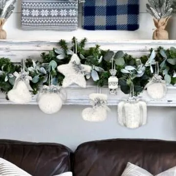 Elegant 18-Piece White Christmas Ornament Set in Gift Box