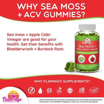 Sea Moss Gummies with Apple Cider Vinegar, Bladderwrack, and Burdock Root Organic- Sea Moss Gummies for Adults and Kids- Vegan, Organic, Irish Seamoss and ACV – 70 Ct
