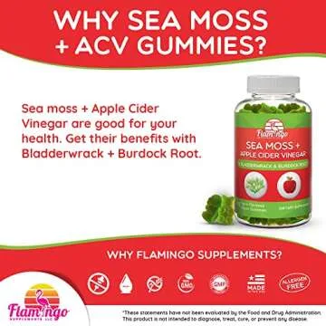 Sea Moss Gummies with Apple Cider Vinegar, Bladderwrack, and Burdock Root Organic- Sea Moss Gummies for Adults and Kids- Vegan, Organic, Irish Seamoss and ACV – 70 Ct