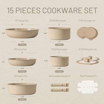CAROTE 15pcs Ceramic Cookware Set - Induction, Nonstick, Space-Saving Design