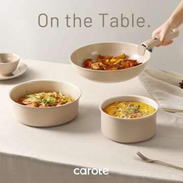 CAROTE 15pcs Nonstick Cookware Set for Compact Kitchens