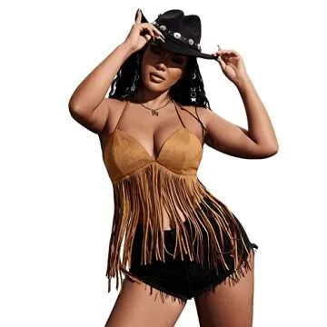 Stylish Verdusa Fringe Halter Top for Women in Brown