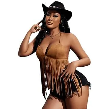 Stylish Verdusa Fringe Halter Top for Women in Brown