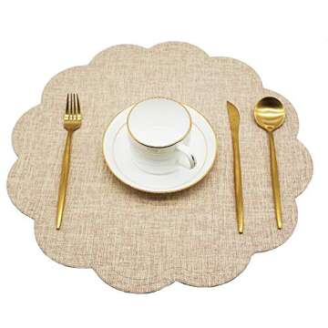 Utalek Round Waterproof Placemats Set of 4 PU Washable Heat Resistant Table Mats Stain Resistant Eas...
