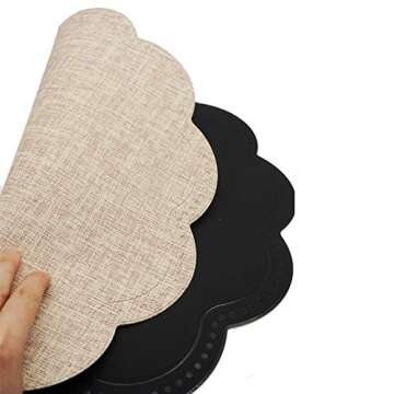 Utalek Round Waterproof Placemats Set of 4 PU Washable Heat Resistant Table Mats Stain Resistant Easy to Clean Non-Slip Placemats for Dining Kitchen Table Decor (Beige)