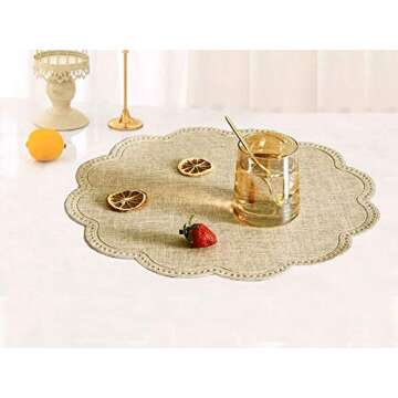 Utalek Round Waterproof Placemats Set of 4 PU Washable Heat Resistant Table Mats Stain Resistant Easy to Clean Non-Slip Placemats for Dining Kitchen Table Decor (Beige)