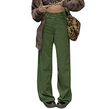 Trendy Corduroy High Waisted Baggy Pants for Women - Vintage Y2K Loose Fit with Pockets