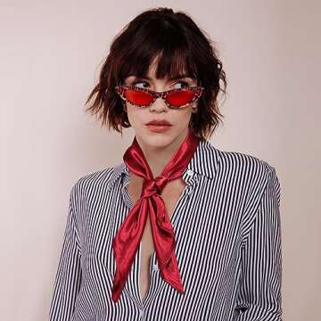 AWAYTR 23.6" Satin Neck Scarf Small Hair Scarf Women Silk Head Scarf Costume Bandana Girls Vintage Handkerchief Ribbon Scarf (Wine red)