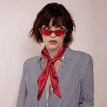 AWAYTR 23.6" Satin Neck Scarf Small Hair Scarf Women Silk Head Scarf Costume Bandana Girls Vintage Handkerchief Ribbon Scarf (Wine red)