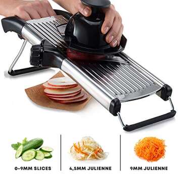 Adjustable Stainless Steel Mandoline Slicer - Professional Handheld Kitchen Julienne Cutter for Slic...