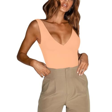 REORIA Women's Summer Sexy Plunge Deep V Neck Sleeveless Bodysuit - Perfect Fit for Versatile Style