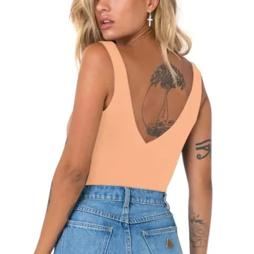 REORIA Women's Deep V Neck Bodysuit - Chic & Versatile Fit