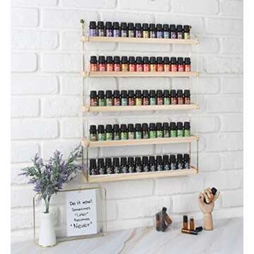 J JACKCUBE DESIGN Wall Mount Essential Oils Display Shelf with 5 Tier for 70 Bottles Holder Gold Fra...