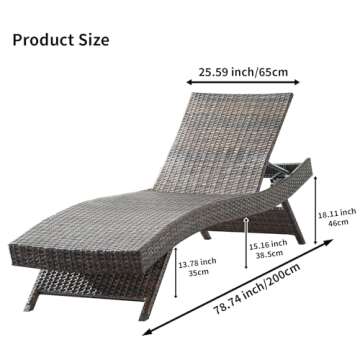 Asifom 79'' Long Reclining Chaise Lounge Set (Set of 2), Outdoor Wicker Reclining Lounge Chair Patio...