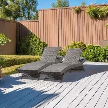 Asifom 79'' Long Reclining Chaise Lounge Set (Set of 2), Outdoor Wicker Reclining Lounge Chair Patio Rattan Double Chaise Lounge Lawn Sunbathing Chairs Beach Pool Backrest Recliners (Set of 2)