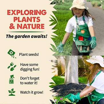 Born Toys Kids Gardening Tool Set for Ages 3-7 Kids, Garden Apron, Kids Sun Hat, Kids Shovel, Toddler Gardening Gloves - Kids Gardening Set as Dress Up & Pretend Play, Costumes for Boys & Girls