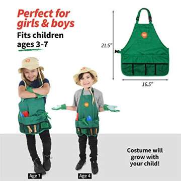 Born Toys Kids Gardening Tool Set for Ages 3-7 Kids, Garden Apron, Kids Sun Hat, Kids Shovel, Toddler Gardening Gloves - Kids Gardening Set as Dress Up & Pretend Play, Costumes for Boys & Girls