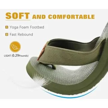 KuaiLu Men's Leather Flip Flops Arch Support Summer Beach Pool Water Thong Sandals Waterproof Rubber Walking Shoes Slip on Orthotic Casual Sport Cushioned Slides Shower Slippers Army Green Size 7