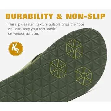 KuaiLu Men's Leather Flip Flops Arch Support Summer Beach Pool Water Thong Sandals Waterproof Rubber Walking Shoes Slip on Orthotic Casual Sport Cushioned Slides Shower Slippers Army Green Size 7