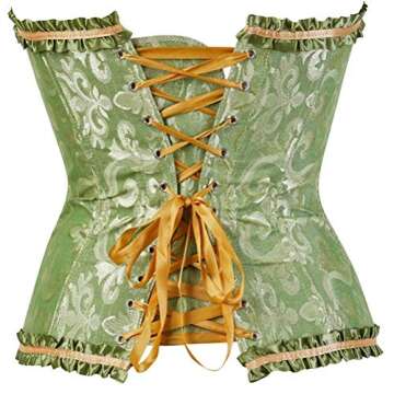 SHYMMUO Women's Lacing Corset Top Satin Floral Boned Overbust Body Shaper Bustier Green S