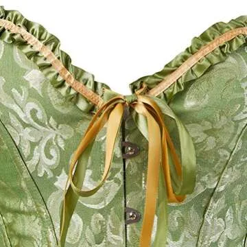 SHYMMUO Women's Lacing Corset Top Satin Floral Boned Overbust Body Shaper Bustier Green S