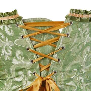 SHYMMUO Women's Lacing Corset Top Satin Floral Boned Overbust Body Shaper Bustier Green S