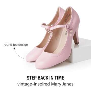 Kitten Heels Mary Jane Pumps By Zooshoo- Adorable Vintage Shoes- Unique Round Toe Design With An Adjustable Strap,Rose Pink,8 B(M) US